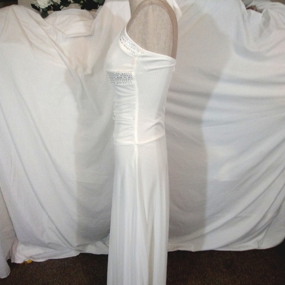 Mariposa Vintage Halter Sheath  Dress,Ivory Sparkle Beads, Pleats, Long, XS-S - Picture 2 of 10